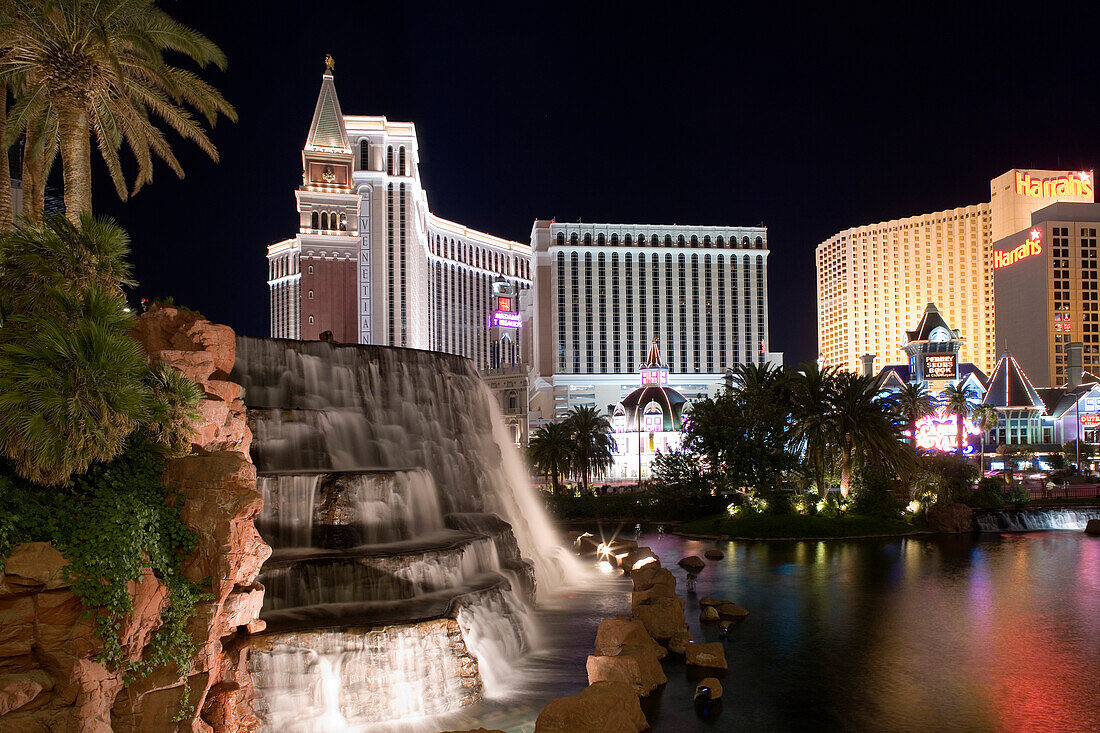Night shot of the Venetian Resort Hotel and Casino in Las Vegas, Nevada, USA