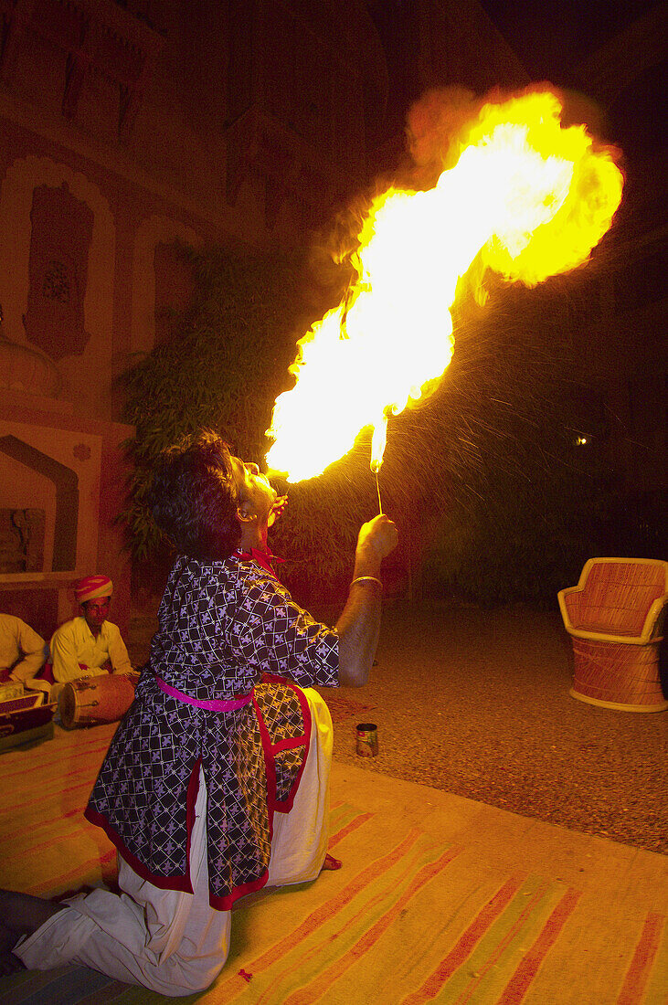 Fireeater, Cultural performance, Khimsar Fort Hotel, Khimsar, Rajasthan, India