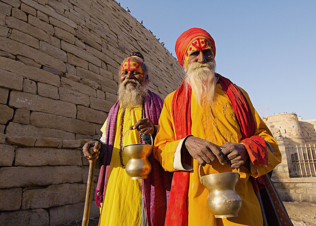 Saddhus (holy men) at the Jaisalmer Fort, Jaisalmer, Rajasthan, India