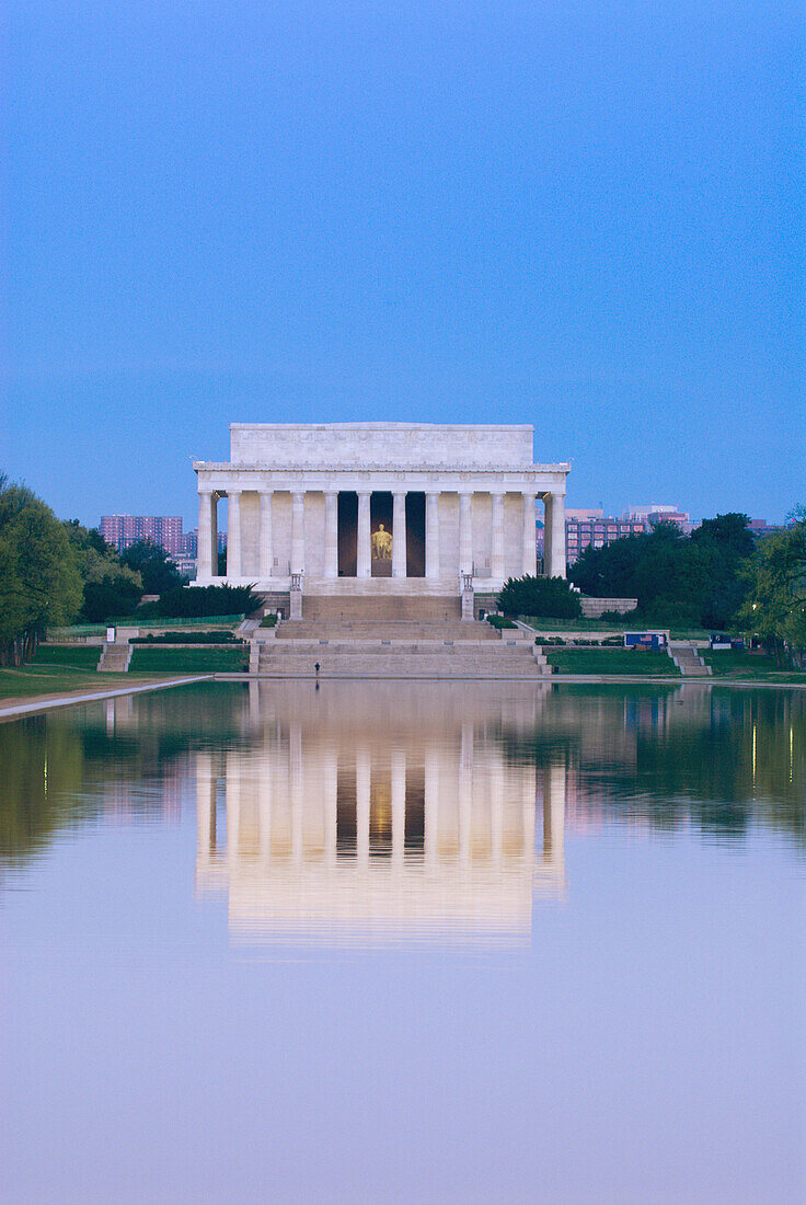 The Lincoln Memorial reflecting into the Reflecting Pool, Washington, District of Columbia, USA