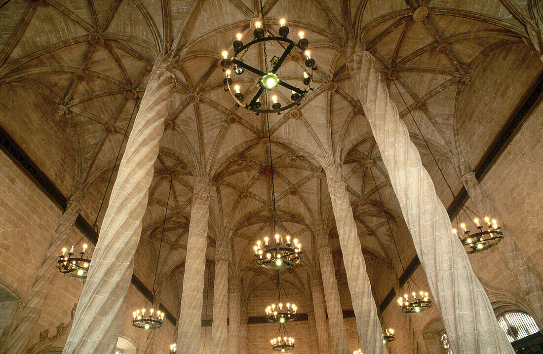 Salón de Contratación. Gothic art, XVth century. Lonja de la Seda. Valencia. Spain.