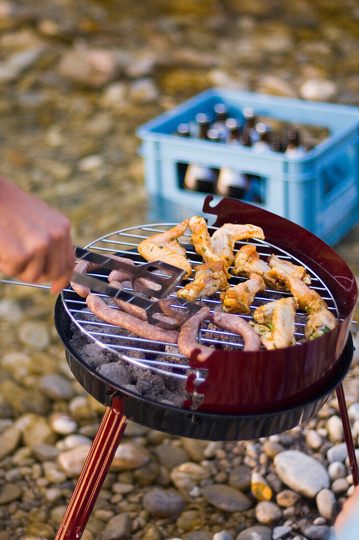 Barbecue at river Isar, Munich, Bavaria, Germany