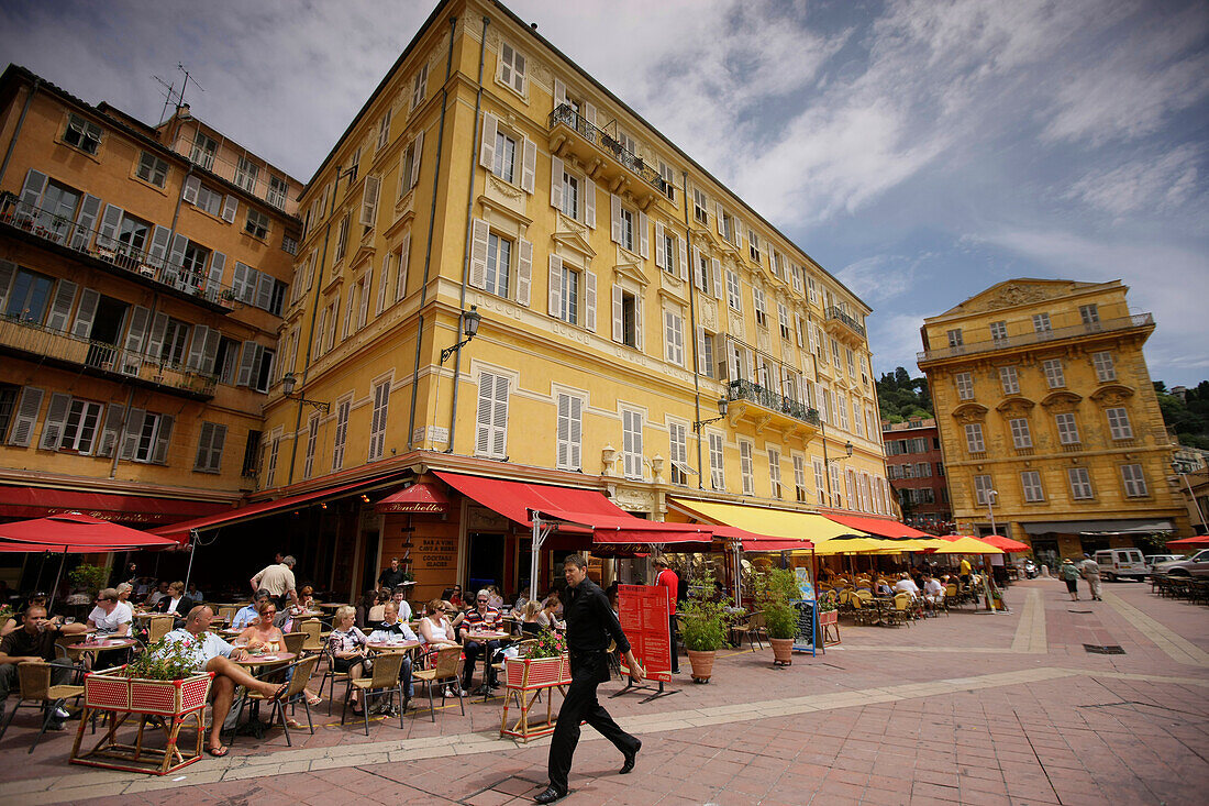 Restaurants and cafes at Marche aux Fleurs, Nice, Cote d'Azur, Provence, France