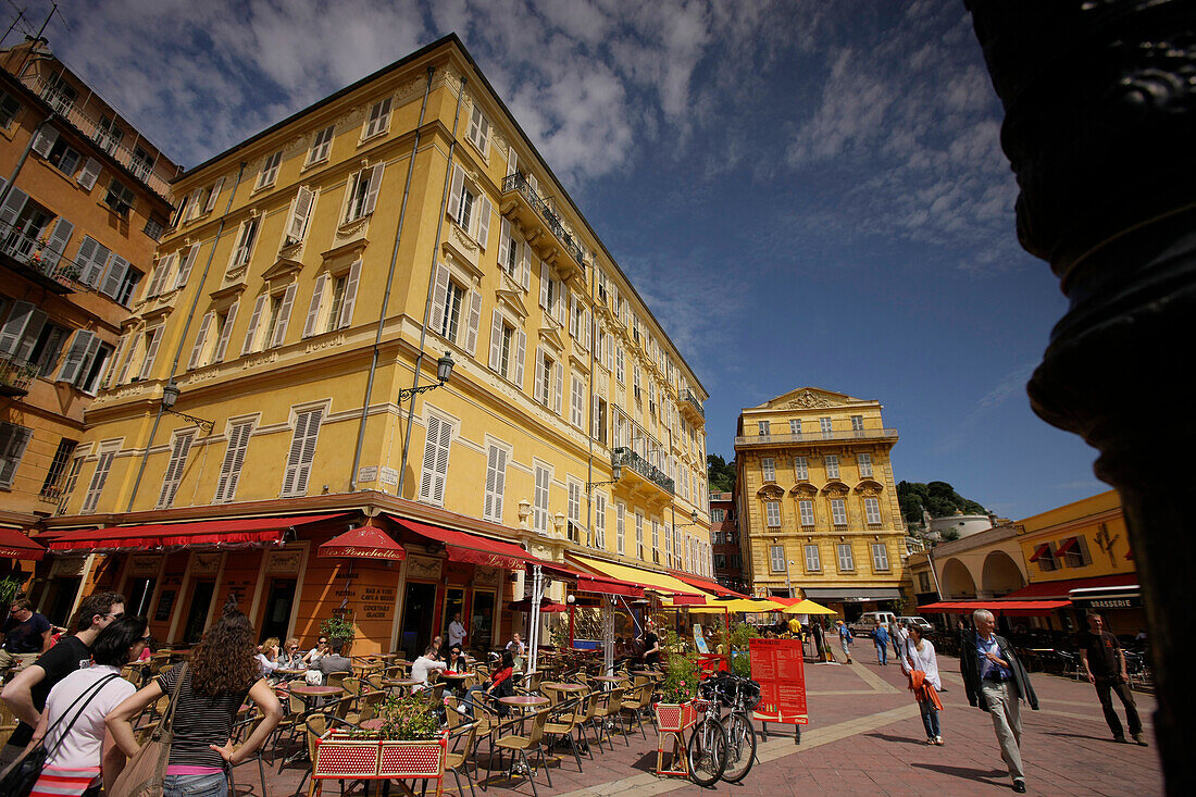 Restaurants and cafes at Marche aux Fleurs, Nice, Cote d'Azur, Provence, France