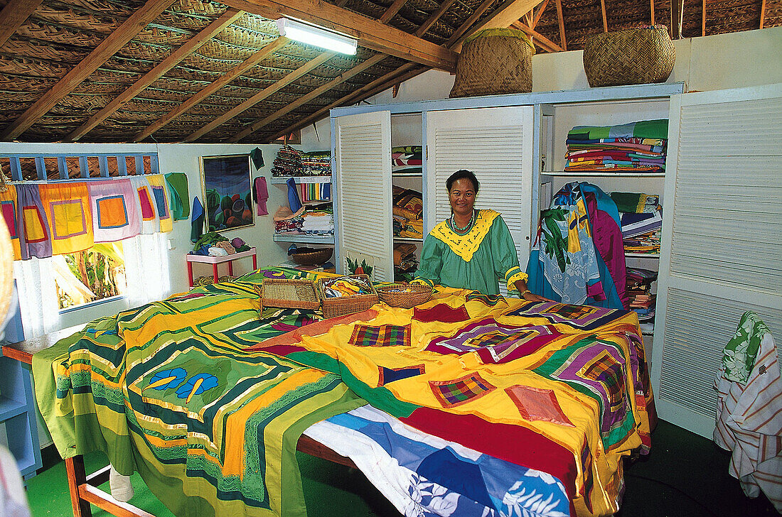 Decorated fabrics. Moorea Island. French Polynesia.
