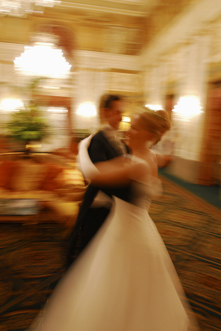 Debutante dancing waltz at Hotel Imperial, Vienna. Austria
