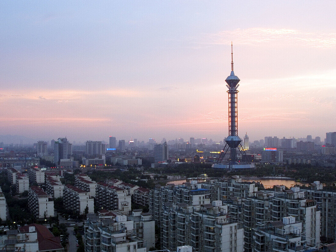 Bird view, City, Color, Colour, Dusk, Hebei, Hopeh, Real estate, Shijiazhuang, Tower, Twilight, S31-551303, agefotostock