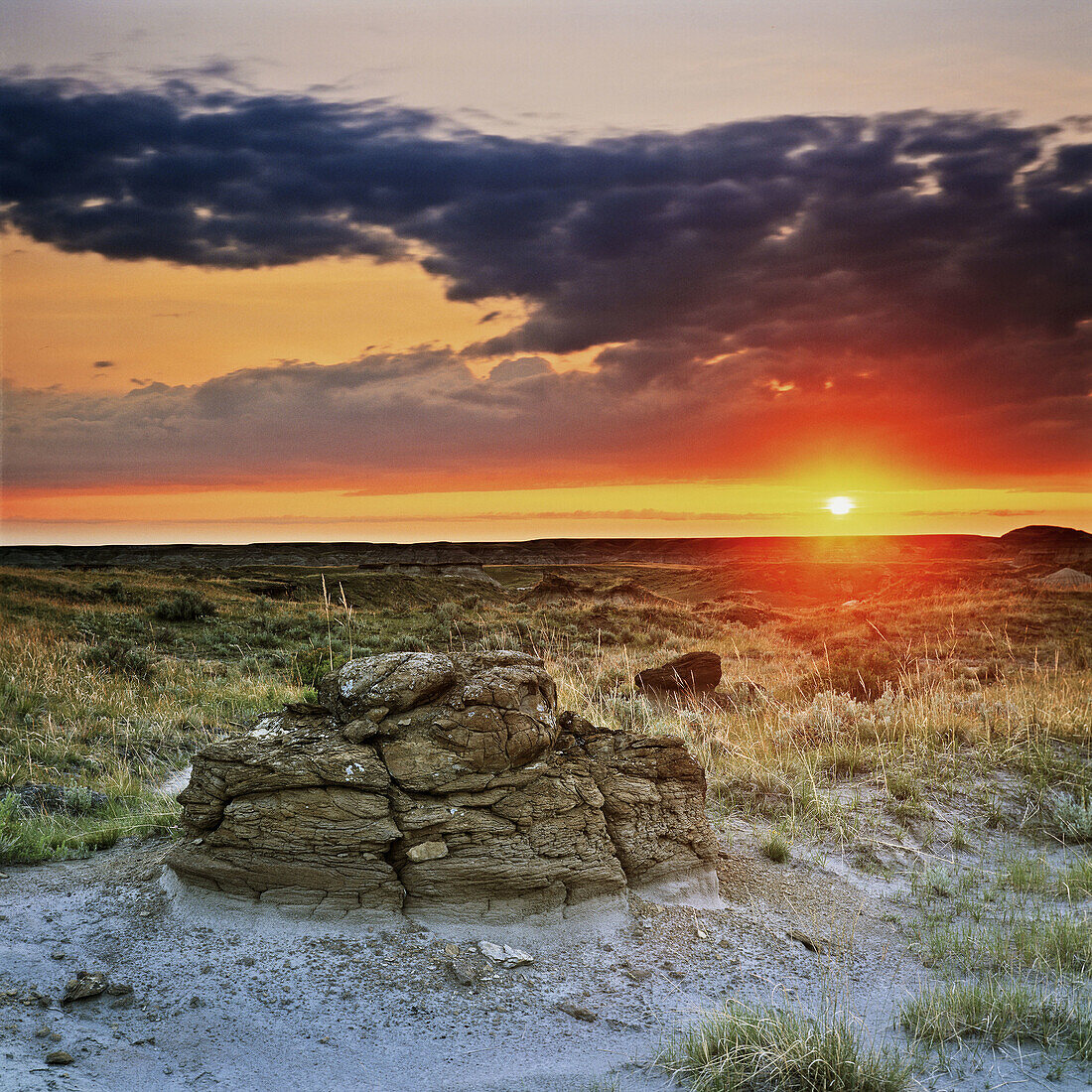 Rock and Clouds at Sunrise, Dinosaur Provincial Provincial Park, Alberta, Canada