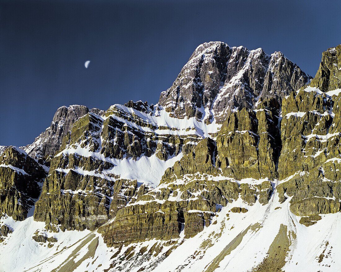 Moon over Crowfoot Mountain, Banff National Park, Alberta, Canada