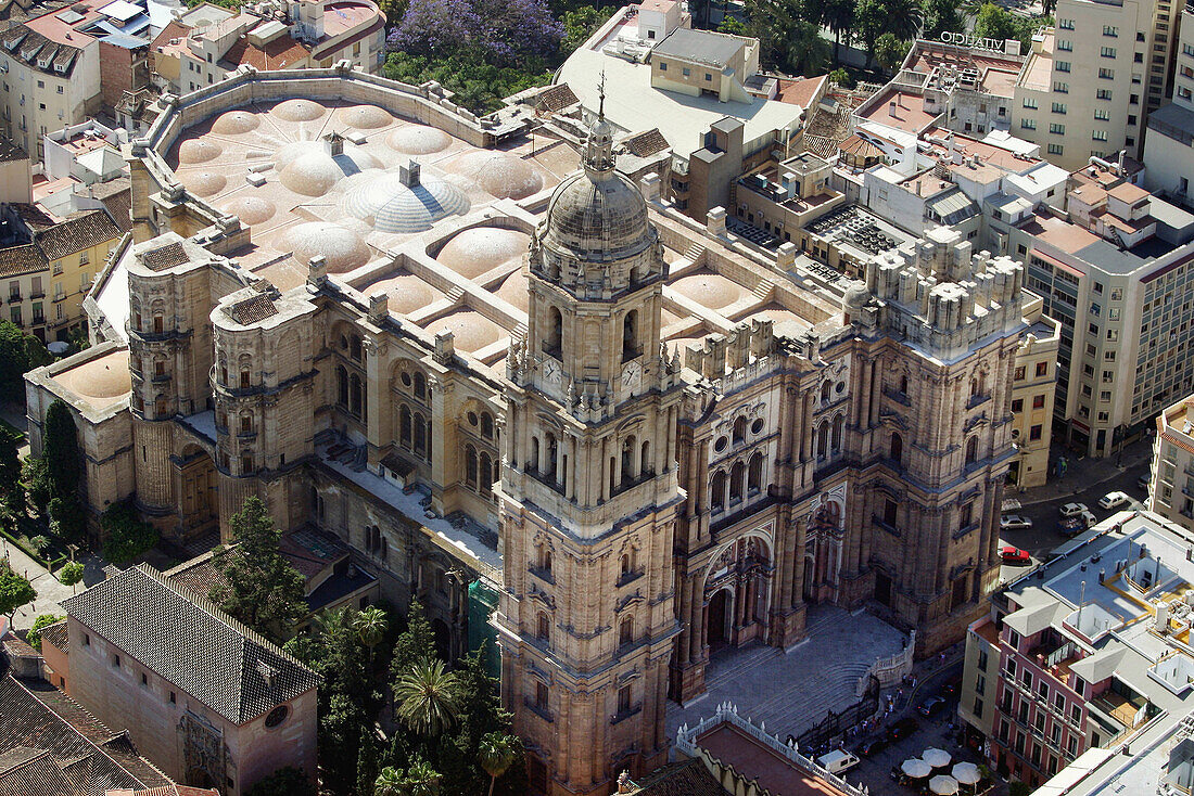 Aerial view, Aerial views, Andalucia, Andalusia, Architecture, Bell tower, Bell towers, Building, Buildings, Church, Churches, Cities, City, Color, Colour, Daytime, Europe, Exterior, House, Houses, Malaga, Outdoor, Outdoors, Outside, Overview, Overviews, 