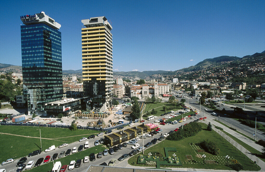 Reconstructed buildings after the Bosnian War. Bosnia and Herzegovina