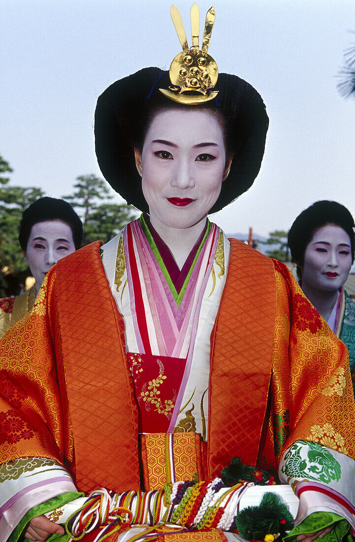 Costumed participant, representing Princess Kazu, sister of Emperor Komei in the Jidai Matsuri.  Gosho, Kyoto city. Kyoto. Japan