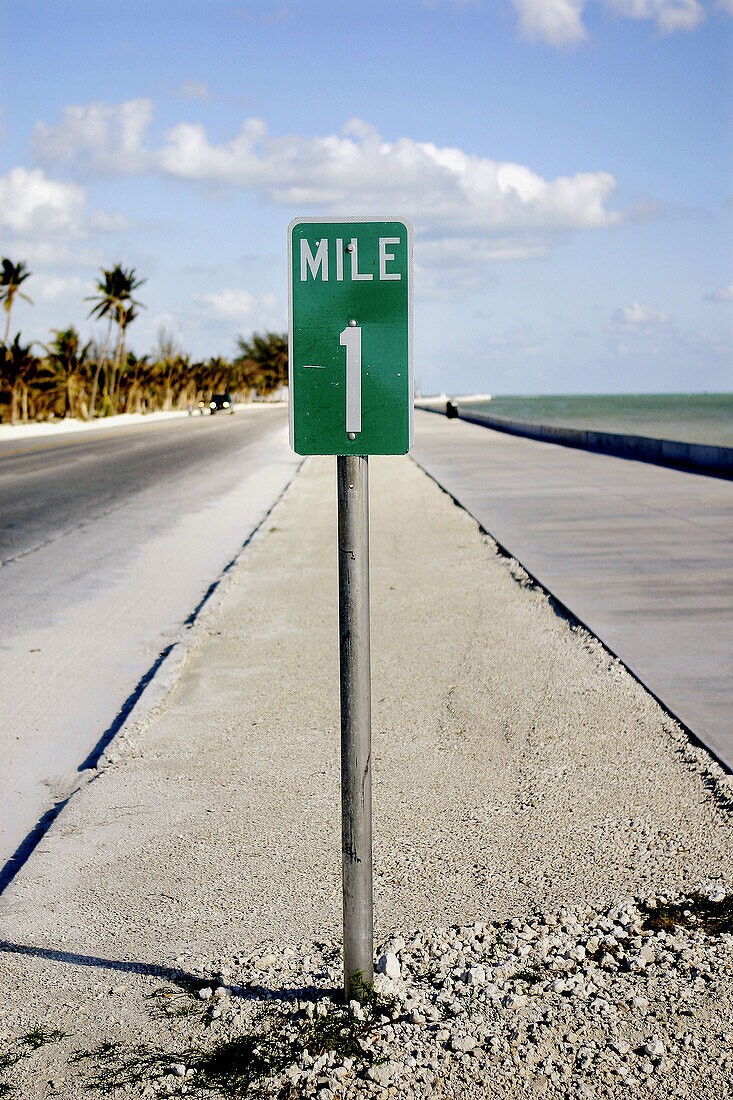 Mile Marker 1, on Rt. US 1, Key West. Florida, USA