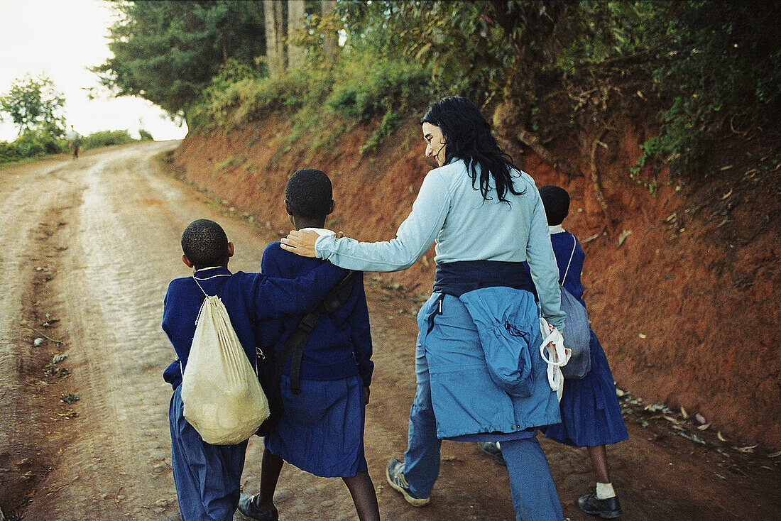Girls walking to the school on Usambara mountains. Tanzania