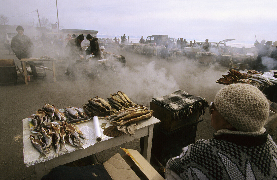 Fishmarket at Bolshie Koty, Baikal Lake, Siberia, Russia