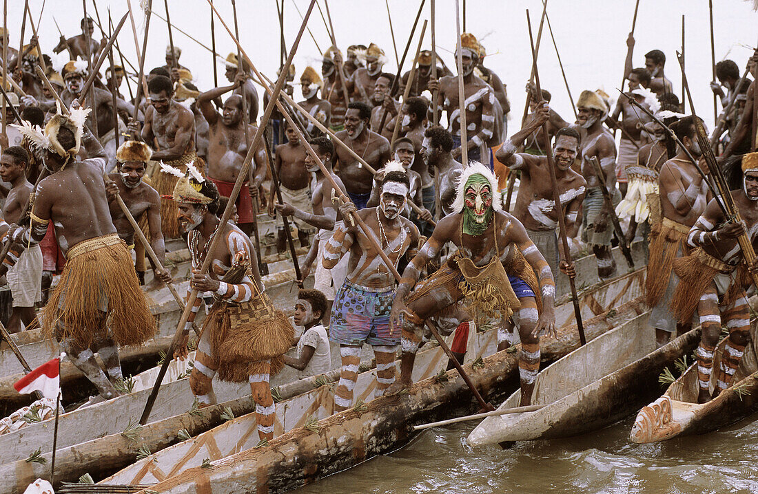 Traditional canoe celebration at Agats village, Western Papuasia, Former Irian-Jaya, Indonesia