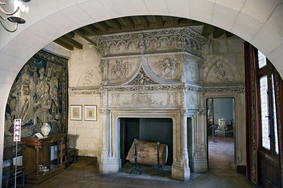 Fireplace at Château de Chaumont, Chaumont-sur-Loire. Loir-et-Cher, France
