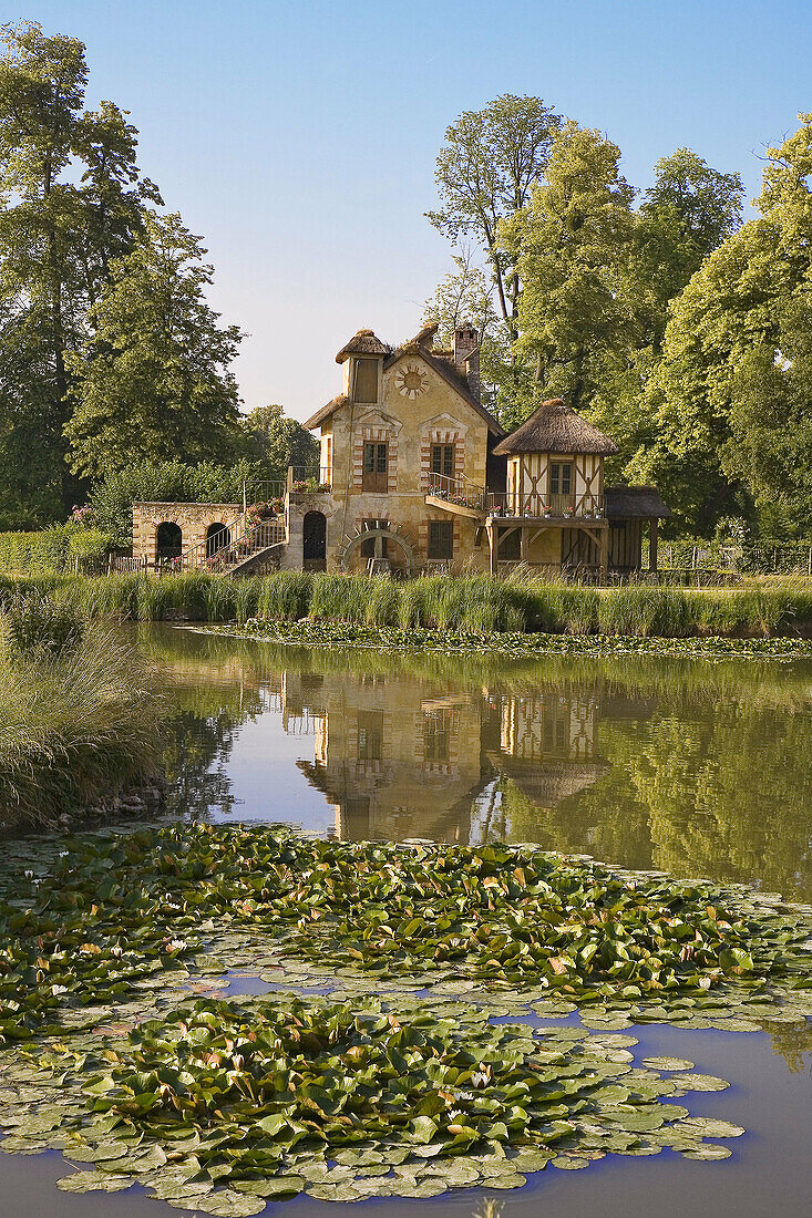 Petit hameau, hamlet of Marie Antoinette in a part of the Versailles Park, Versailles. Yvelines, Île-de-France, France