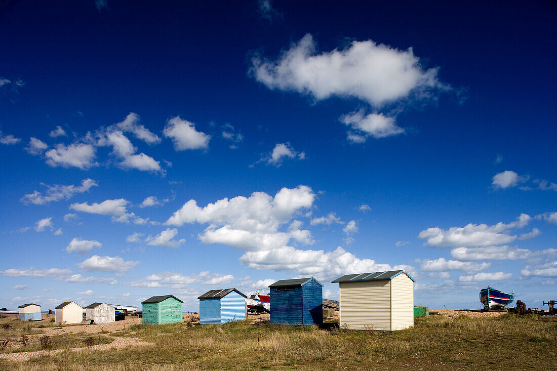 Europe, England, Kent, Bathing cabins in Littlestone on Sea