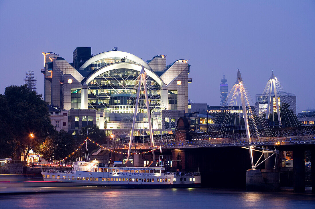 Railway Station Charing Cross and Hungerford Bridge, London, England, Europe