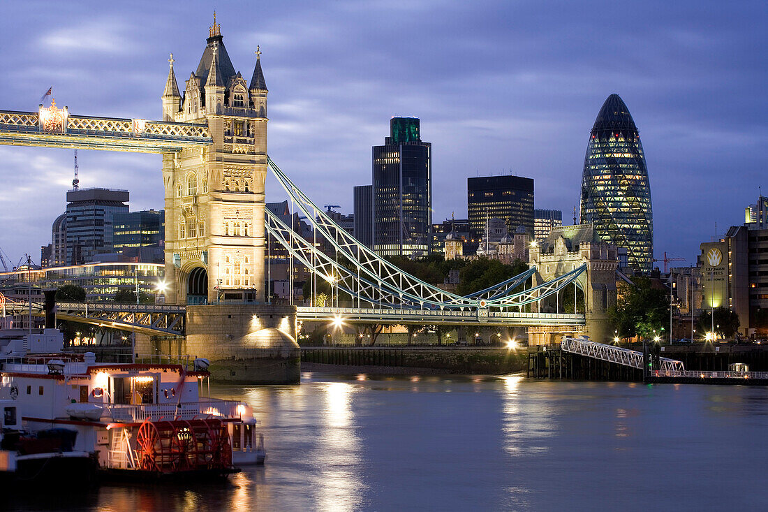 Tower Bridge and Swiss Re Headquarters, London, England, Europe