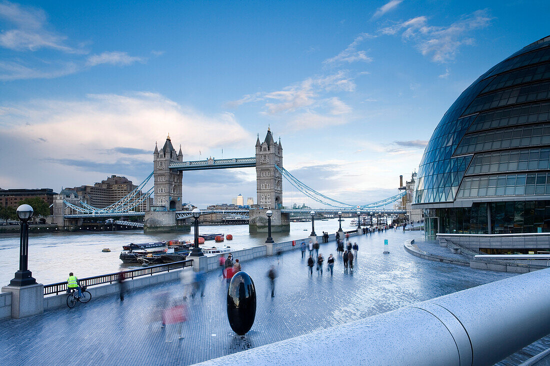 Tower Bridge and New City Hall of London at the south bank of River Themse, Southwark, London, England, Europe