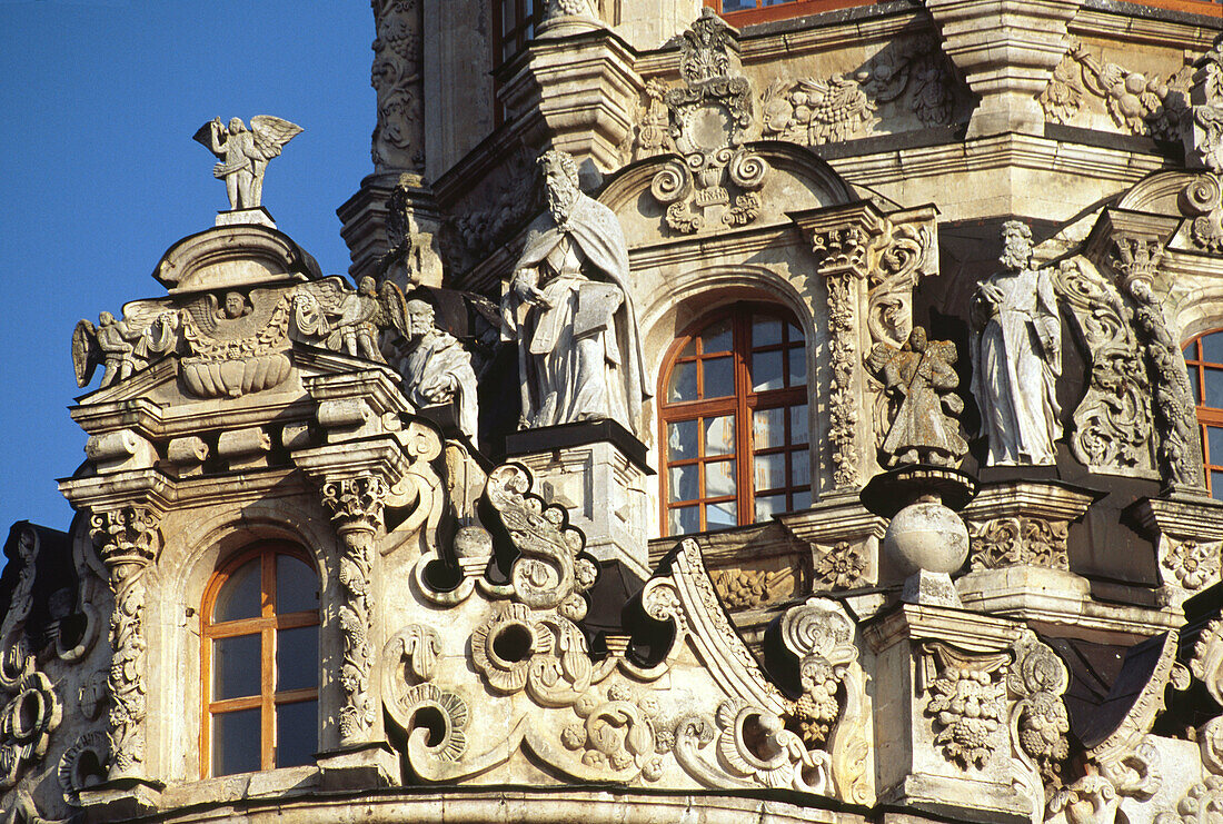 Bareliefs on the roof of church in Dubrovitsy, XVIIth cent. Moscow region, Russia.