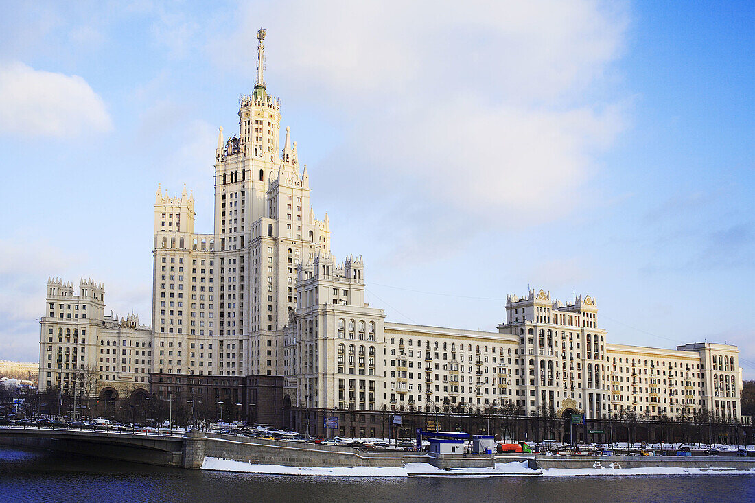 Stalin era skyscraper on Kotelnicheskaya embankment, Moscow. Russia