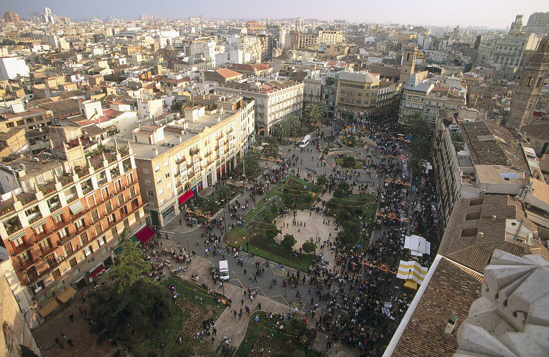 Plaza de la Reina. Panoramic view from El Miguelete. Valencia. Spain.