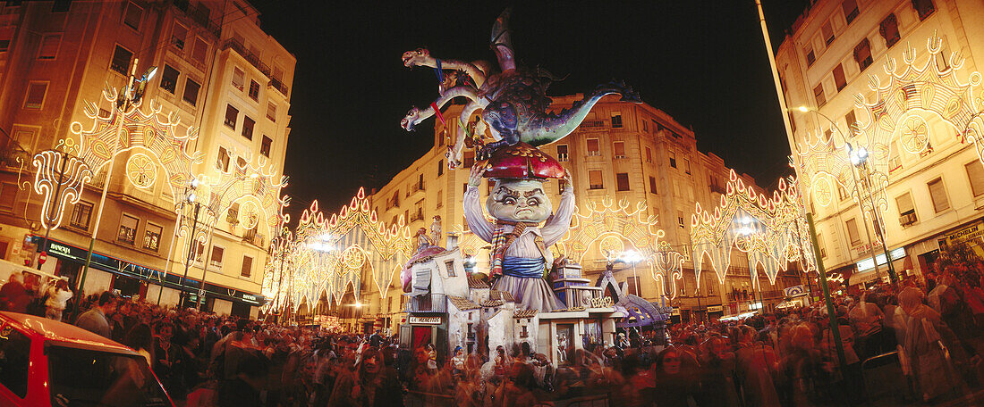 Falla in Sueca street. Literato Azorín. Valencia. Spain.