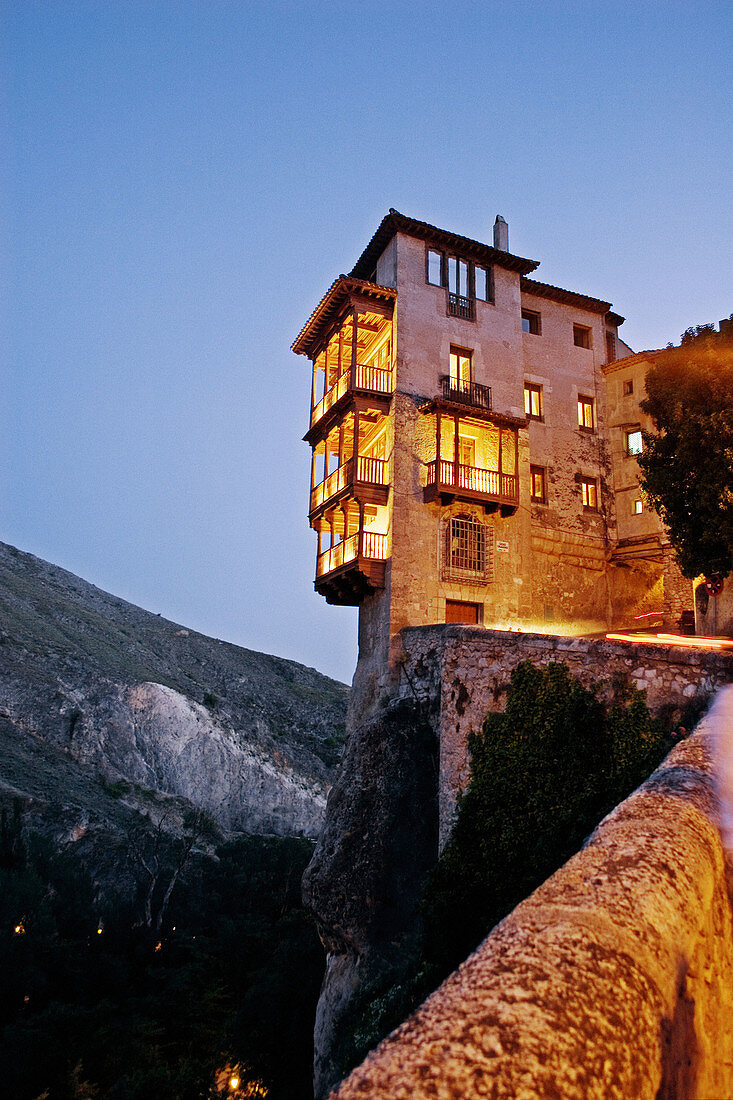 Hanging houses in the evening, Cuenca. Castilla-La Mancha, Spain