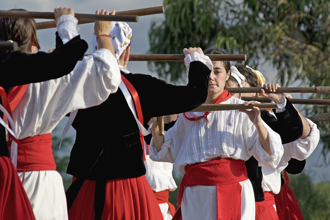 Danza de Ibio performed by a Danzas Montañesas group in Romeria del Faro. Santander, Cantabria, Spain.