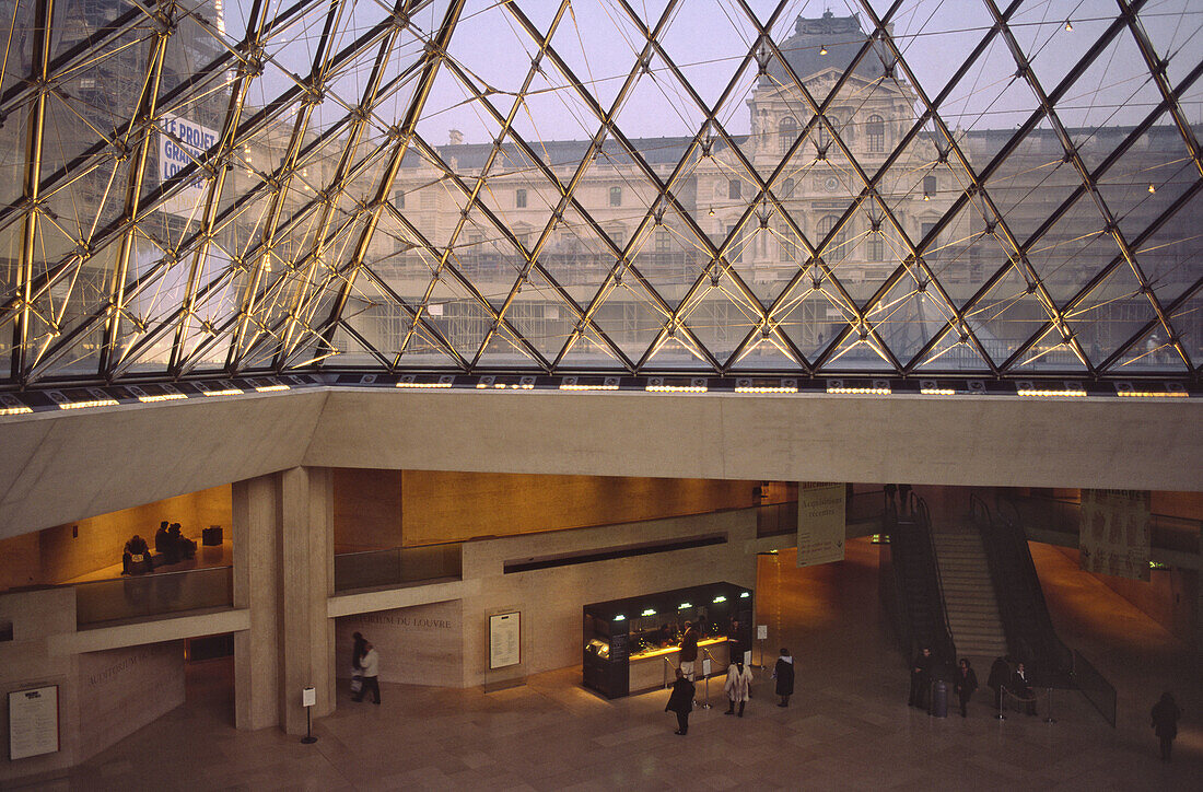Louvre, glass pyramid, entrance, modern architecture, Paris. France