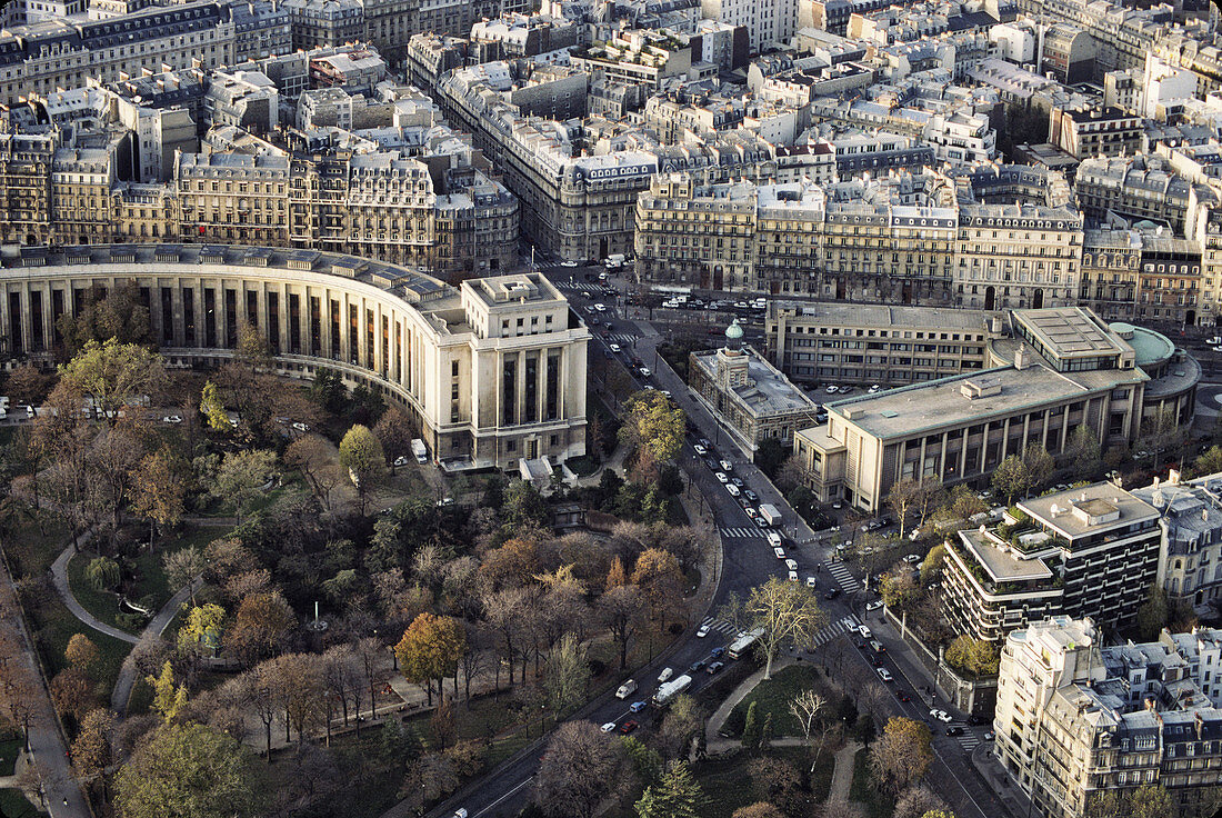 View from the Eiffel tower, Passy, Palais Chaillot, Trocadéro. Paris. France