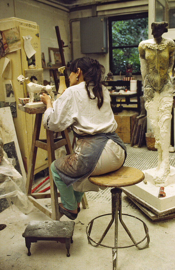 Montparnasse, artist`s quarter, atelier from an artist of gypsum, Paris. France