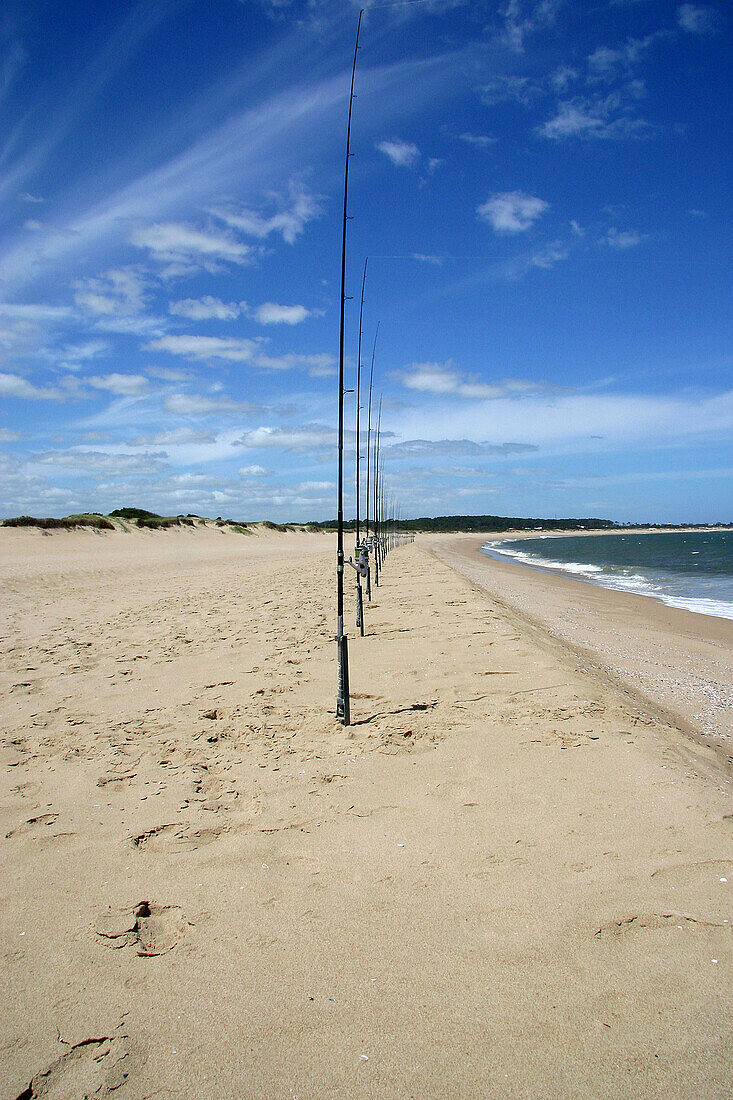Fishing rods on the sand beach