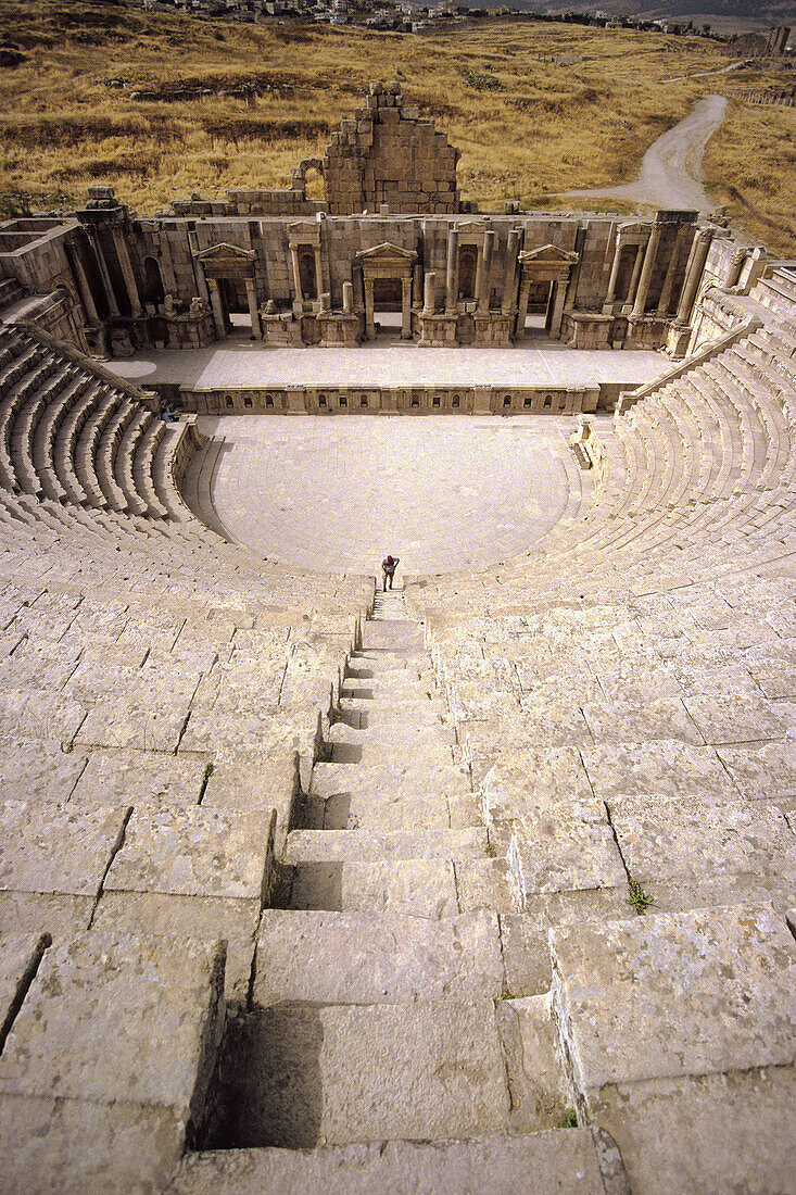 General view of the Roman Theatres stage in Jerash. Jordan