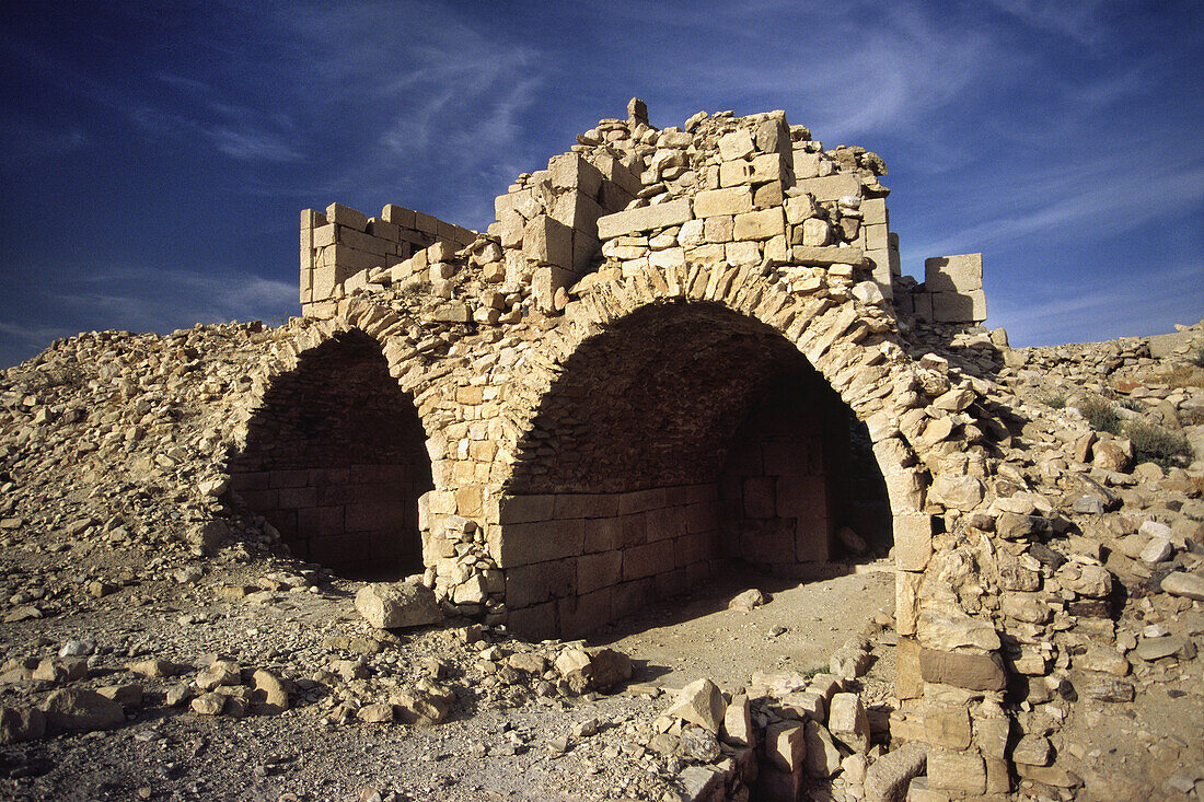 The ruined catacombs of Shobak castle, Shobak, Jordan.