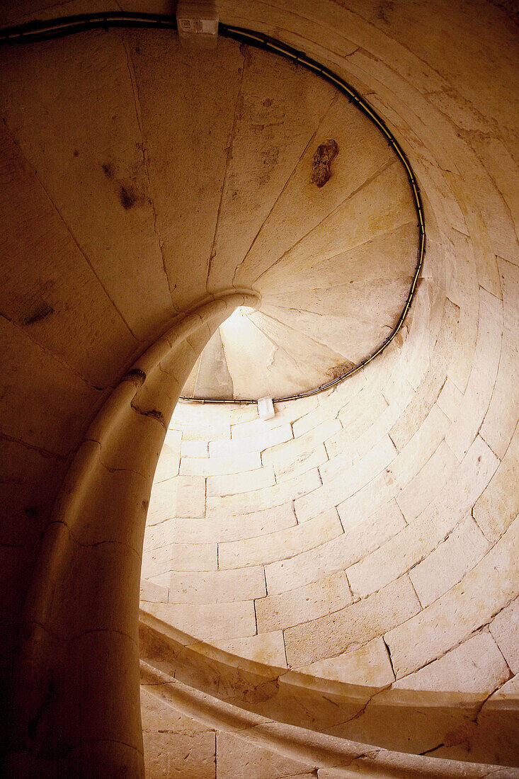 Spiral staircase in the Torre Mocha of cathedral, Salamanca. Castilla-León, Spain