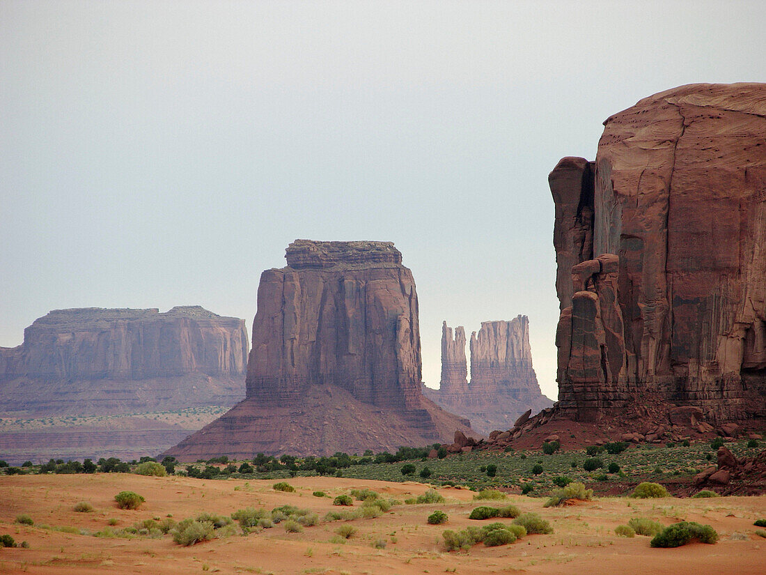 Butte Mittens Monument Valley National Tribal Park Navajo Nation Arizona United States Rock Formations Sand Red Dunes Shrub Desert Southwestern  Limestone Wind Erosion Four Corners North America Park Siltstone Iron Oxide