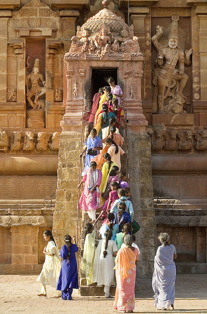 the stairway leading to the sancto sanctorum of the beautiful brihadishwara temple in Tanjore, Tamil Nadu. A beautiful and fascinating  Chola temple architecture, buit by Raja raja in 1010. The temple is dedicted to Shiva.