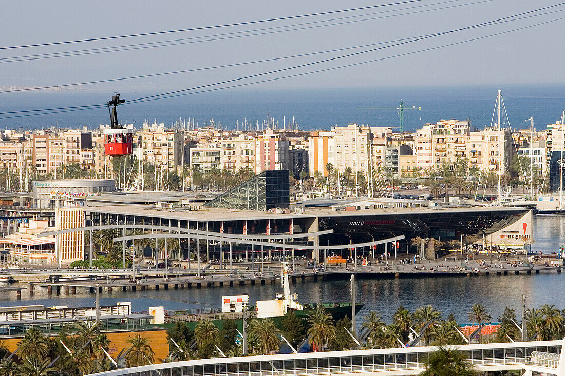 Cableway and Maremagnum mall. Barcelona, spain