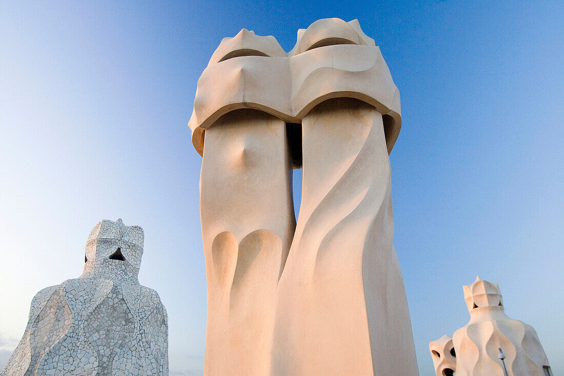 Scultures on the roof terrace. Casa Milà (La Pedrera), by Antoni Gaudí. Barcelona, Spain