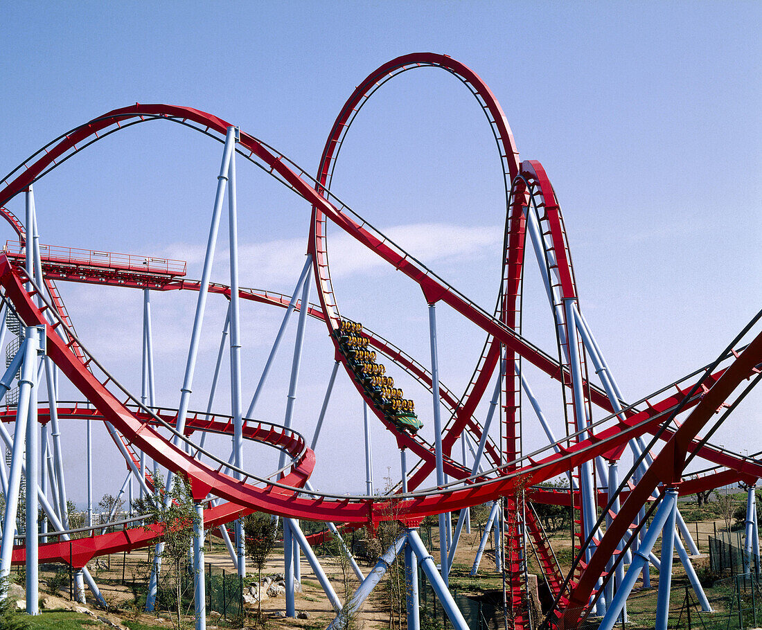 Dragon Khan Roller Coaster. Chinese area. Universal Port Aventura theme park. Tarragona. Catalonia. Spain