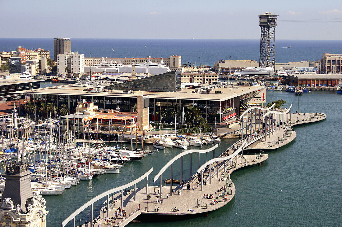 Harbour, Rambla de Mar and Maremagnum leisure area. Barcelona, Spain