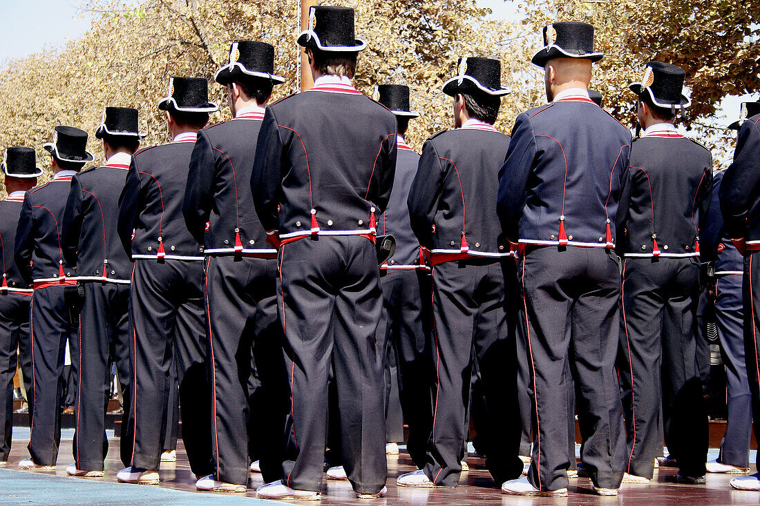 September 11th, Catalan National Holiday: Mossos dEsquadra (Catalan police) in full-dress uniform. Barcelona, Catalonia