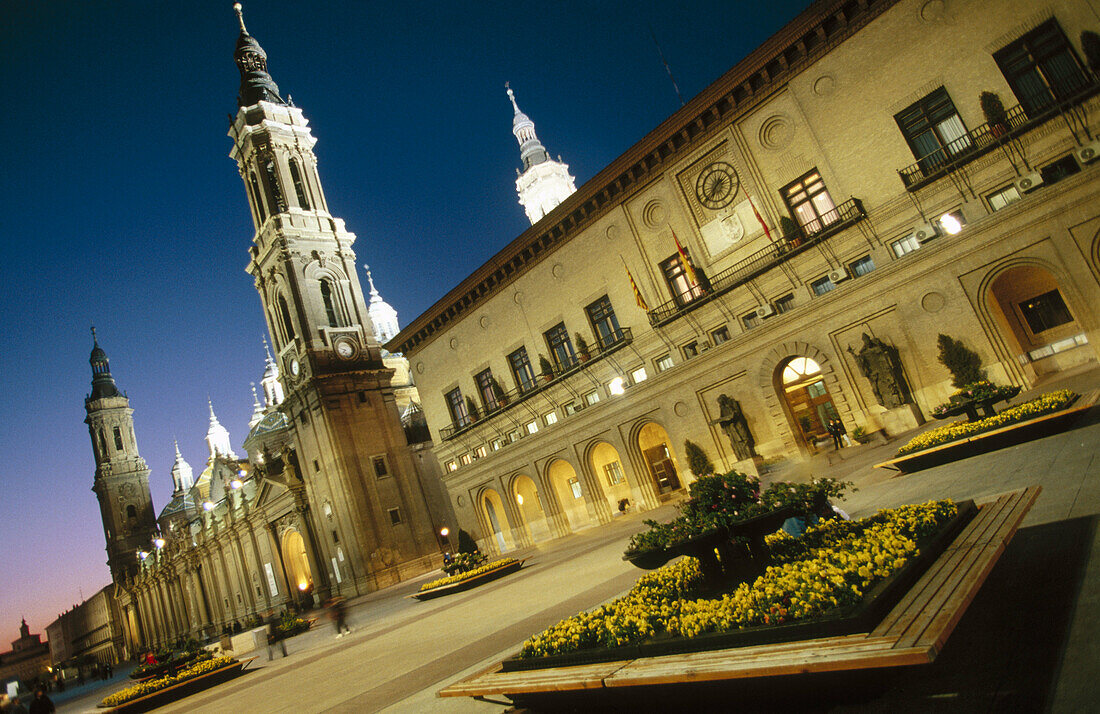 Basilica of Our Lady of the Pillar and Town Hall, Zaragoza. Aragón, Spain