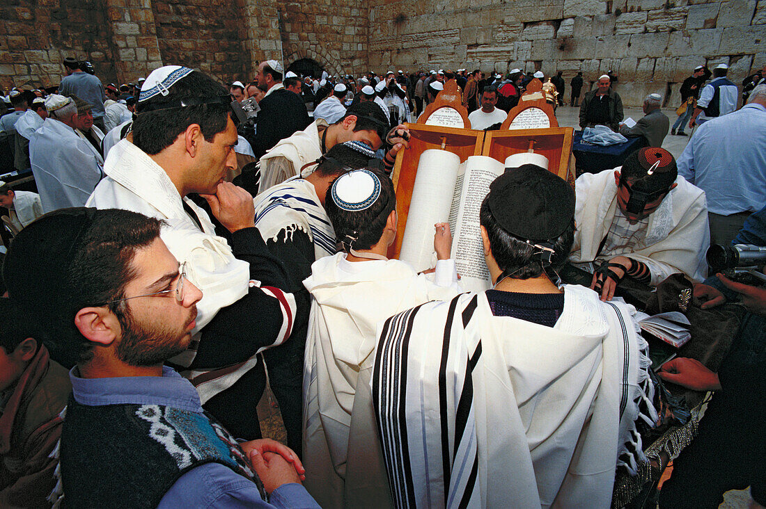 Reading the Torah during Bar Mitzvah ceremony. Western Wall. Jerusalem. Israel