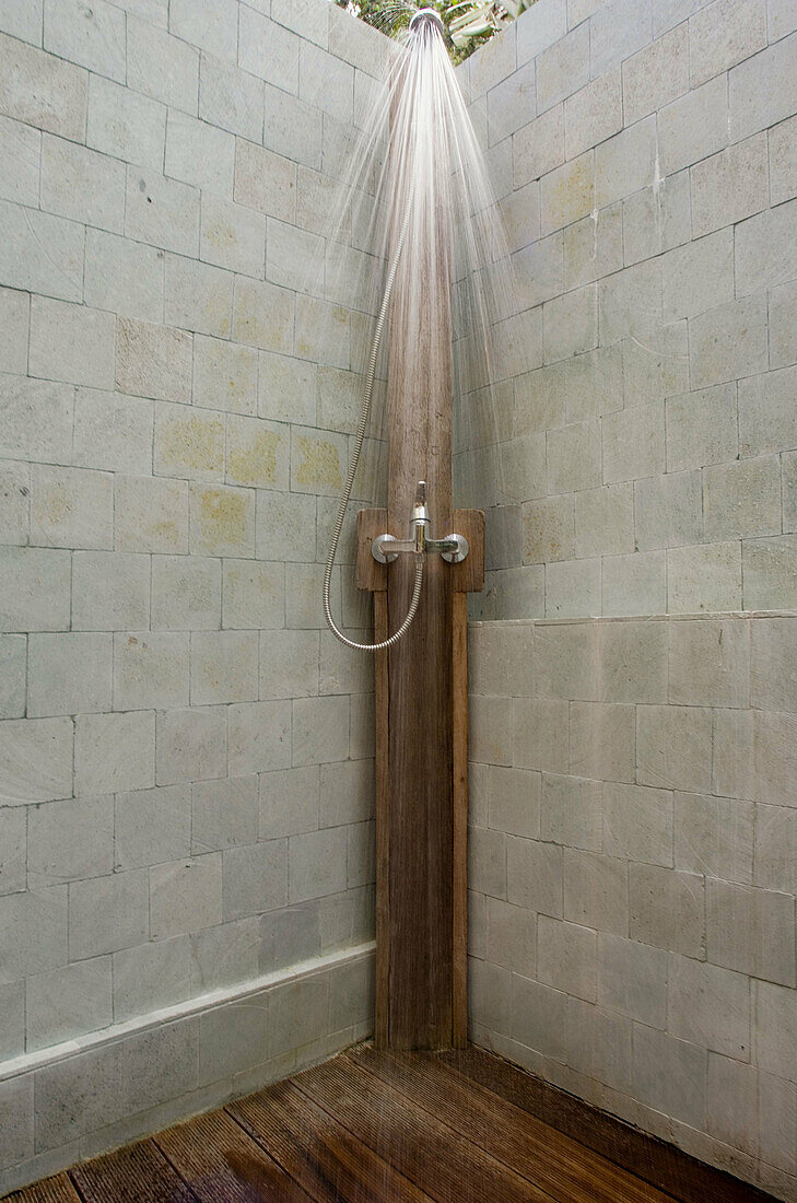 shower on the corner of bathroom