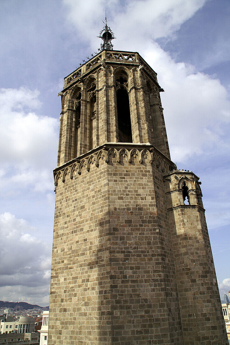 Bell tower of cathedral, Barcelona. Catalonia, Spain